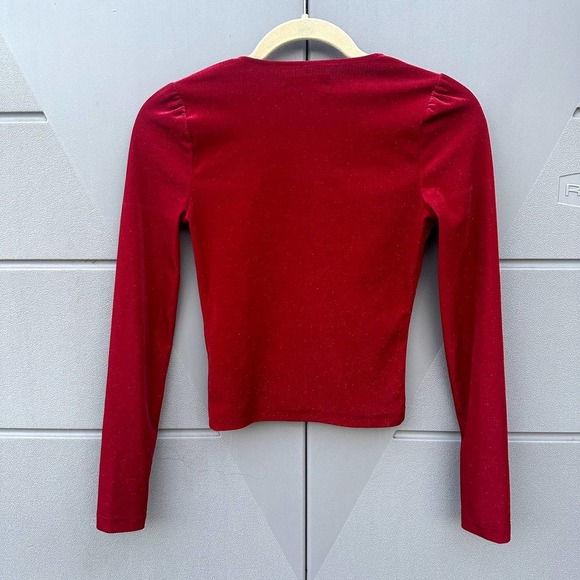 Urban Outfitters Bree Red Metallic Deep Plunge Velvet Long Sleeve Top XS - Picture 6 of 6